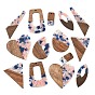 Walnut Wood & Transparent Resin Pendants, Mixed Shapes Charm