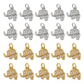 20Pcs Brass Micro Pave Clear Cubic Zirconia Charms, Elephant