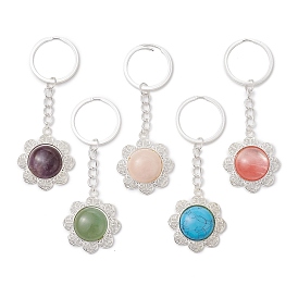 Брелки с подвесками в виде цветов из драгоценных камней и сплавов, с железными разрезными брелоками, цветок, платина