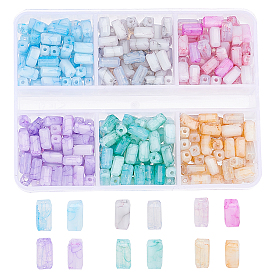 SUPERFINDINGS 6 Strands 6 Colors Opaque Baking Painted Crackle Glass Beads Strands, Cuboid, Faceted