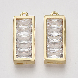 Brass Micro Pave Cubic Zirconia Pendants, Rectangle, Clear, Nickel Free