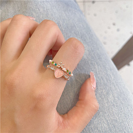 Fashionable Double-layered Open Ring with Heart-shaped Inlay, Minimalist and Versatile Design for Index Finger