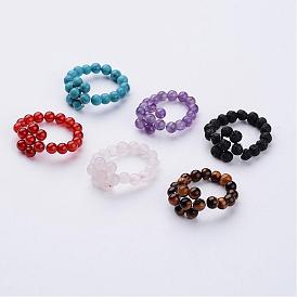 Gemstone Finger Rings, Flower, with Nylon Wire
