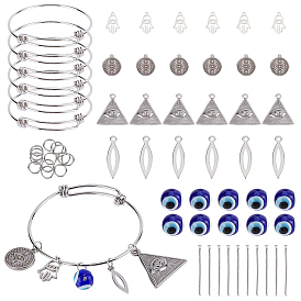 BENECREAT DIY Evil Eye Bangle Making Kit, Including 201 Stainless Steel Pendants & Expandable Bangle Making, 304 Stainless Steel Pendants & Jump Rings & Pin, Lampwork Beads