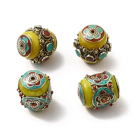 Brass Beeswax Beads, with Synthetic Turquoise, Column