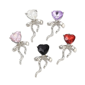 Rack Plating Alloy Glass Pendants, Heart with Bowknot