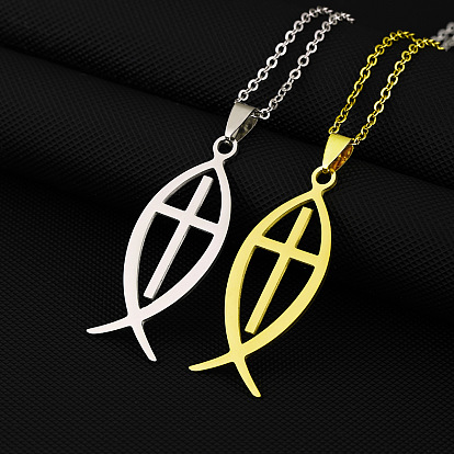 201 ожерелье из нержавеющей стали с подвеской в виде рыбы-иисуса и креста