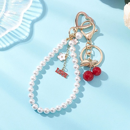 Брелки из ракушек и жемчуга, вишня, с подвесками из эмали и застежкой из сплава, золотые