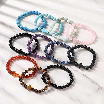 Браслеты-кресты и круглые бусины с драгоценными камнями