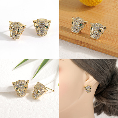 Cubic Zirconia Stud Earrings, Brass Animal Earrings for Women, Golden