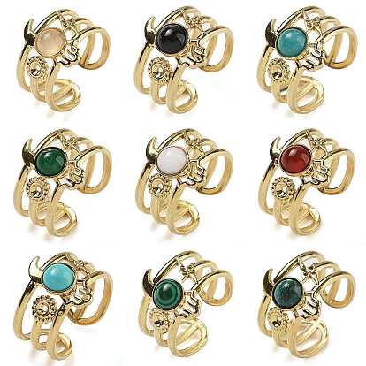 Натуральные и синтетические драгоценные камни, Кольцо для руки Хамса 304 Многослойные открытые манжетные кольца из нержавеющей стали с ионным покрытием (IP), реальный 18 k позолоченный