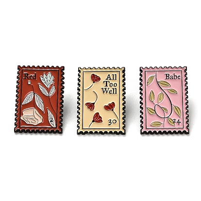 Rectangle Floral Stamp Enamel Pins, Alloy Brooch for Backpack Clothes