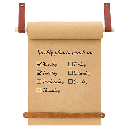 PU Leather Wall-mounted Towel Holder, with Stainless Steel Expansion Screw, Kraft Paper, Wood Craft Round Sticks, PU Leather Strap