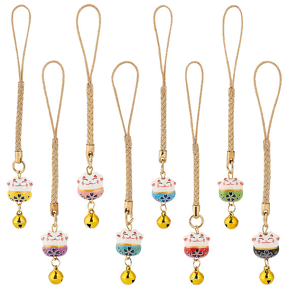 1 набор эмалированных счастливых кошек в японском стиле, латунных колокольчиков, украшений для телефона, подвесок на ремешок, для мобильного телефона, рюкзак, бумажник, брелок кулон аксессуары