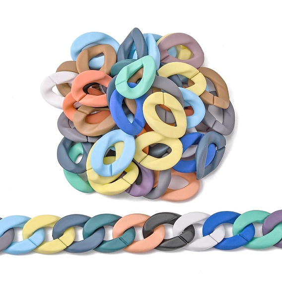 Opaque Spray Painted Acrylic Linking Rings, Quick Link Connectors, for Curb Chains Making, Unwelded, Twist