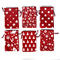 Christmas Theme Linenette Drawstring Bags, Rectangle with Pattern
