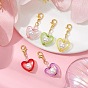 Décorations pendentifs coeur en acrylique et perles de verre, avec alliage homard fermoirs pince