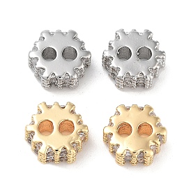 Brass Clear Cubic Zirconia Bead, Gear