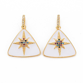 Brass Micro Pave Colorful Cubic Zirconia Pendants, with Enamel, Nickel Free, Real 18K Gold Plated, Triangle