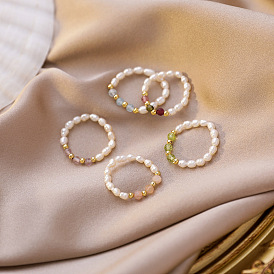 Натуральный пресноводный жемчуг со стеклянными бусинами, эластичные кольца на пальцы