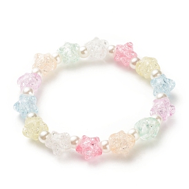 Candy Color Acrylic Star & ABS Plastic Pearl Beaded Stretch Bracelet for Women