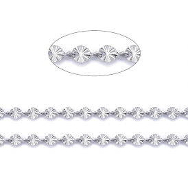 304 Stainless Steel Link Chains, Unwelded, with Spool, Textured, Flat Round