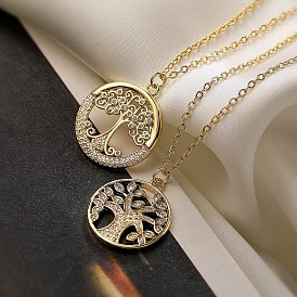 Подвеска из нержавеющей стали с прозрачным кубическим цирконием и деревом жизни, ожерелья с цепочкой для женщин