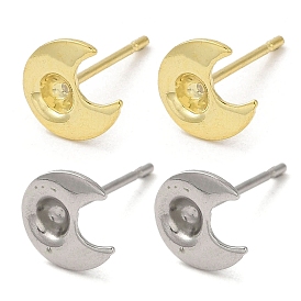 Crescent Moon 201 Stainless Steel Stud Earring Findings, Earring Settings with 304 Stainless Steel Pins