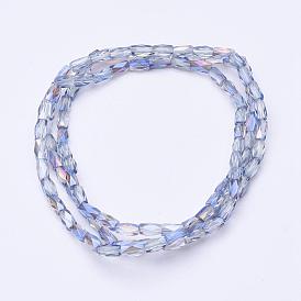 Electroplate Transparent Glass Beads Strands, Half Rainbow Plated, Faceted, Column