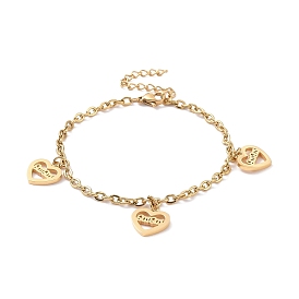 Coeur avec mot maman 304 bracelet à breloques en acier inoxydable avec chaînes forçat pour la fête des mères