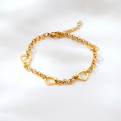304 Pulseras de cadena con eslabones huecos en forma de corazón de acero inoxidable para mujer