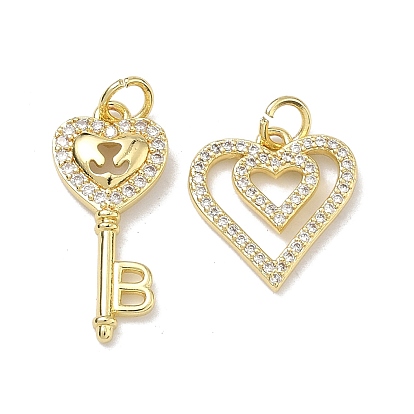 Подвески из латуни с микро-паве ко Дню святого Валентина, прозрачные циркониевые подвески, стойки покрытие, долговечный, без свинца и без кадмия, реальный 18 k позолоченный