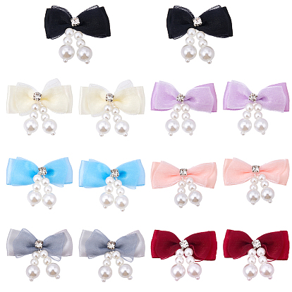 21шт. 7 цвета полиэстер с искусственным жемчугом и стразами, бантик-украшение, аксессуары, для изготовления ювелирных изделий