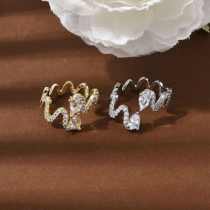 Латунные микропаве кубические цирконии манжеты открытые кольца для женщин, слеза, стойки покрытие, без кадмия и без свинца, долговечный