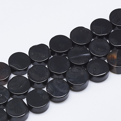 Natural Black Agate Beads Strands, Flat Round