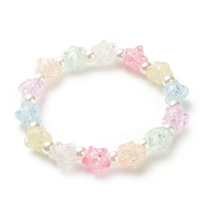Candy Color Acrylic Star & ABS Plastic Pearl Beaded Stretch Bracelet for Women