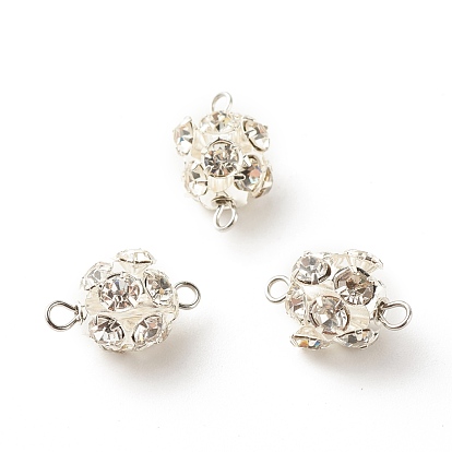 Brass Crystal Rhinestone Connector Charms, with 304 Stainless Steel Loops, Round
