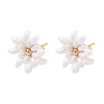 Цветок серьги стержня, с Чешский бисер, позолоченные 304 серьги-гвоздики из нержавеющей стали и гайки