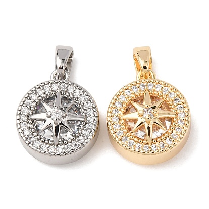 Латунные микро проложить кубического циркония подвески, плоский круглый со звездными подвесками, стойки покрытие, долговечный