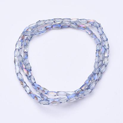 Electroplate Transparent Glass Beads Strands, Half Rainbow Plated, Faceted, Column