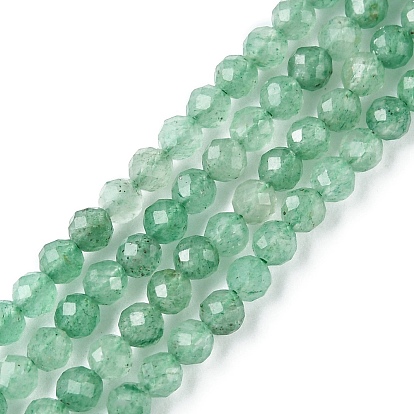 Natural Green Aventurine Beads Strands, Faceted, Round