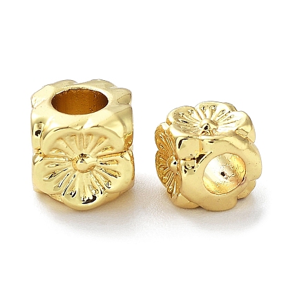 Rack Plating Alloy Beads, Long-Lasting Plated, Lead Free & Cadmium Free, Cube with Flower