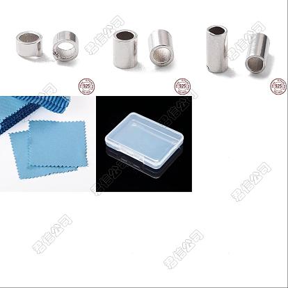 60 piezas 3 estilos 925 cuentas espaciadoras de tubo de plata esterlina, columna, con paño de pulido plateado cuadrado de tela de gamuza 1pc
