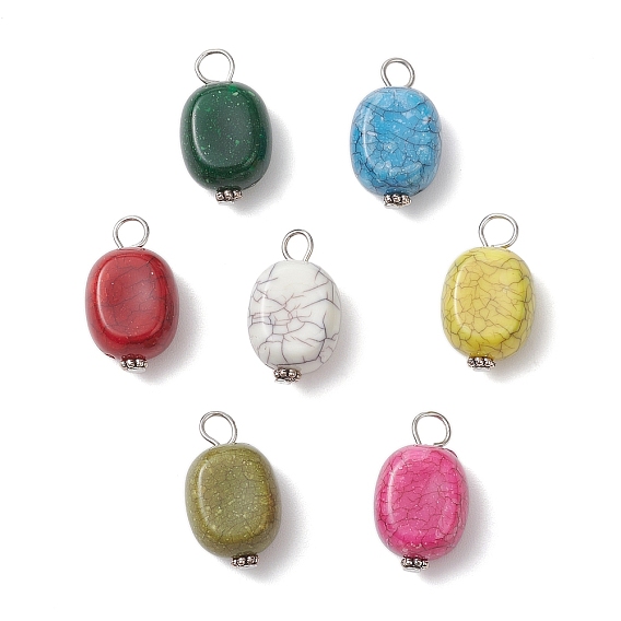 Подвески из непрозрачного акрила с эффектом потрескивания, имитирующие бирюзу, с железными штифтами с плоской головкой, овальные