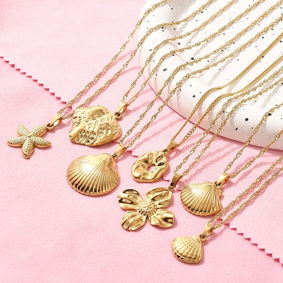 Летний пляж 304 ожерелья из нержавеющей стали с подвеской в виде веревки и цепи для женщин, реальный 18 k позолоченный