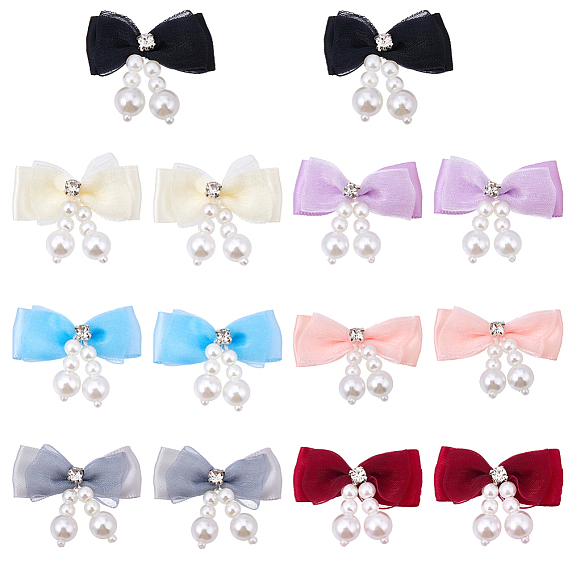 21Pcs 7 Colors Polyester with Imitation Pearl & Rhinestones Bowknot Ornament Accessories, for DIY Jewelry Making Craft