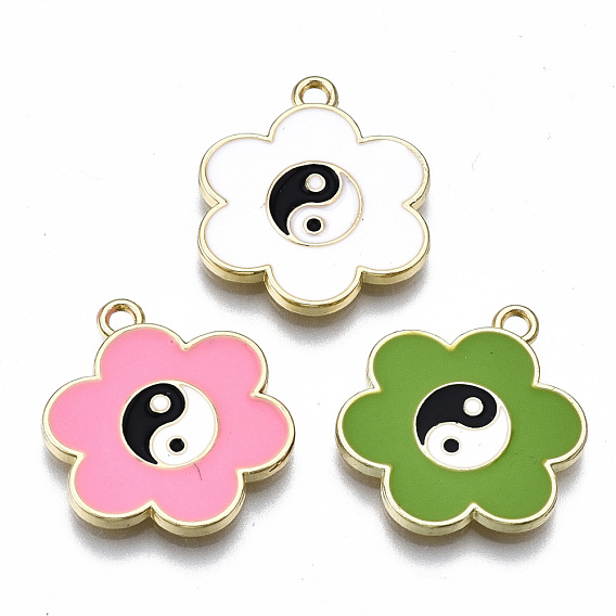 Стойки обшивки сплава эмали подвески, без кадмия и без свинца, цветок с инь янь, золотой свет