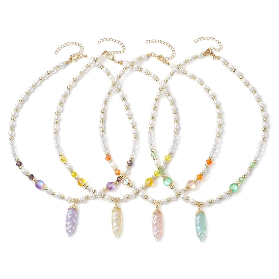 Ожерелья из бисера из стекла, ракушек и жемчуга и синтетического немагнитного гематита, ожерелья с подвесками в виде переливающихся блестящих листьев