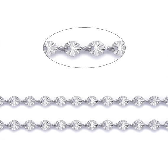 304 Stainless Steel Link Chains, Unwelded, with Spool, Textured, Flat Round