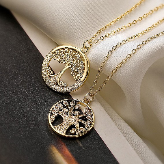 Подвеска из нержавеющей стали с прозрачным кубическим цирконием и деревом жизни, ожерелья с цепочкой для женщин